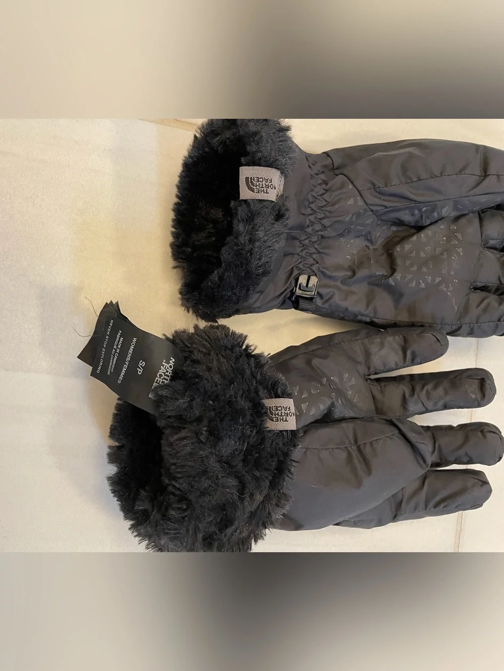 The North Face Black Faux Fur Cuff Insulated Mittens